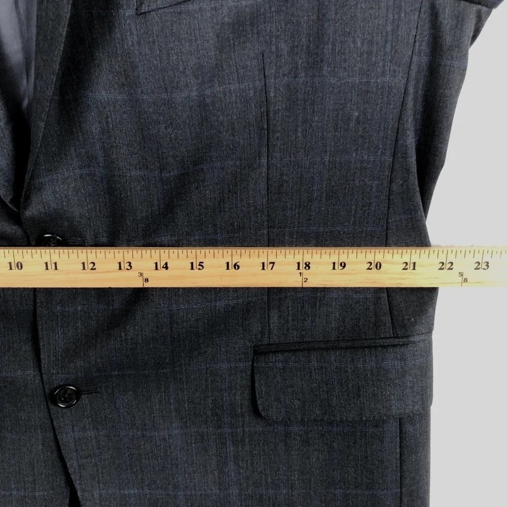 PETER MILLAR Windowpane 100% Wool Jacket 44R Charcoal Gray Blazer Coat Canada